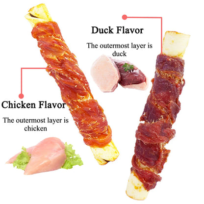 Cowhide Wrapped Duck Dog Treats – High-Protein 3-in-1 Chews for Medium & Large Dogs