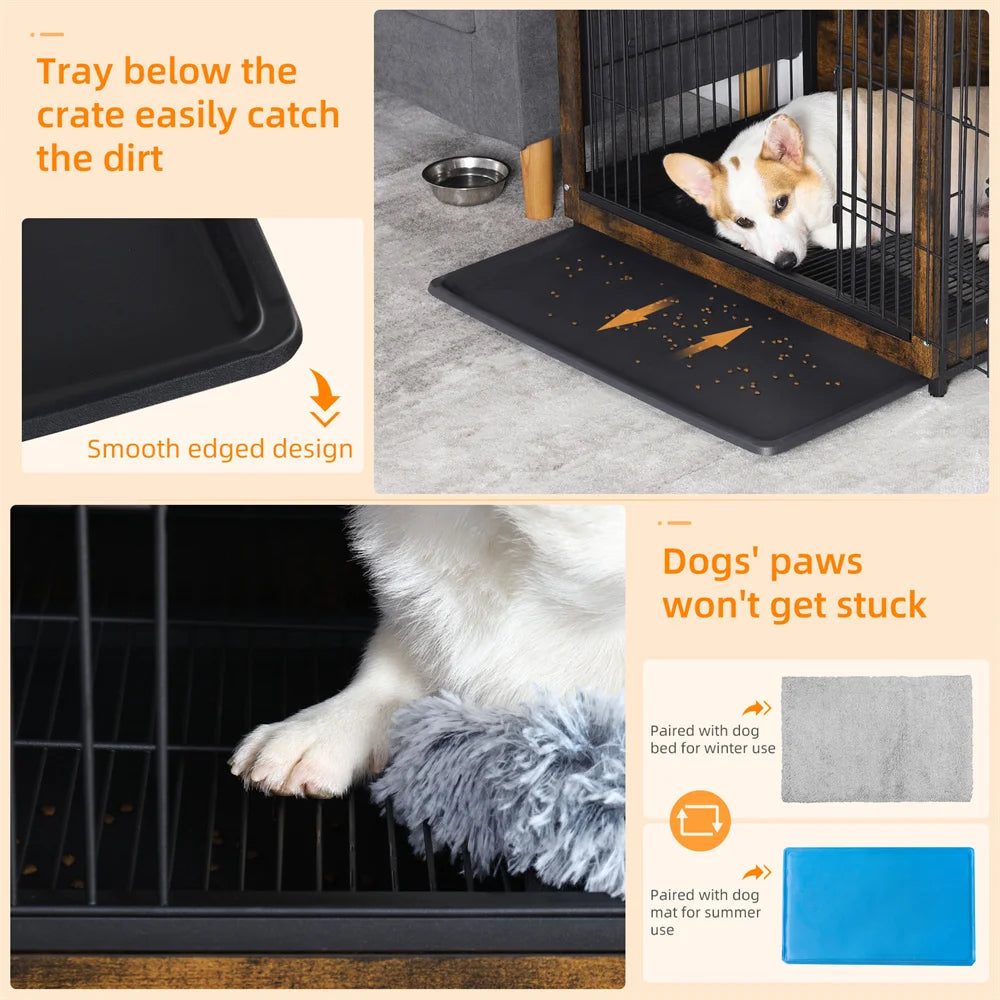 Wooden Dog Crate Furniture – Elevated Indoor Dog Kennel with End Table Top