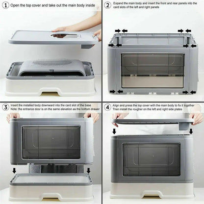 Enclosed Foldable Cat Litter Box – Dual Entry with Massager & Litter Scoop