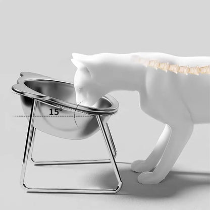 Stable Raised Cat Bowls Elevated 15° Neck Guard Dog Bowls Shatter-resistant 304 Stainless Steel Cat Food Bowl for Puppy and Cat
