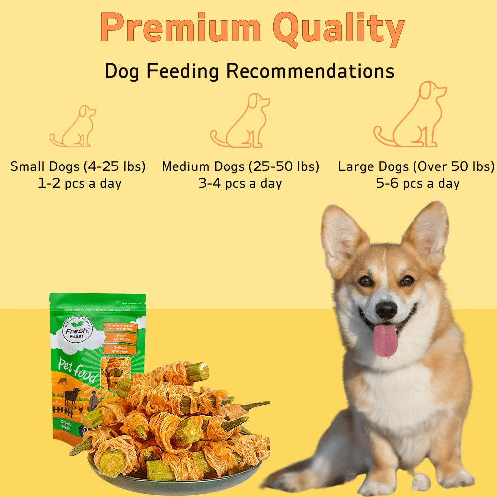 7.05oz/14.11oz(200g/400g) Duck Wrapped Okra, All Natural Ingredients, Natural Dog Treats, Healthy, Easily Digestible