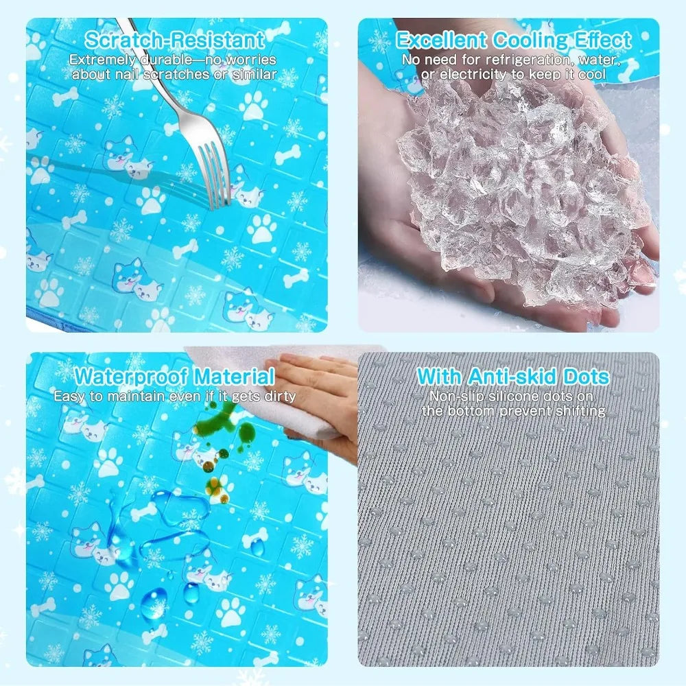 Dog Cooling Mat, Non-Toxic Solid Gel, Self-Cooling Pad, Waterproof, Durable, Indoor/Outdoor Summer Bed