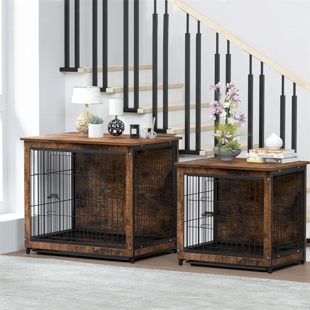 Wooden Dog Crate Furniture – Elevated Indoor Dog Kennel with End Table Top
