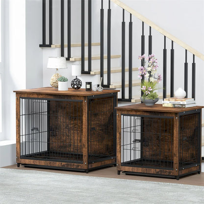 Wooden Dog Crate Furniture – Elevated Indoor Dog Kennel with End Table Top