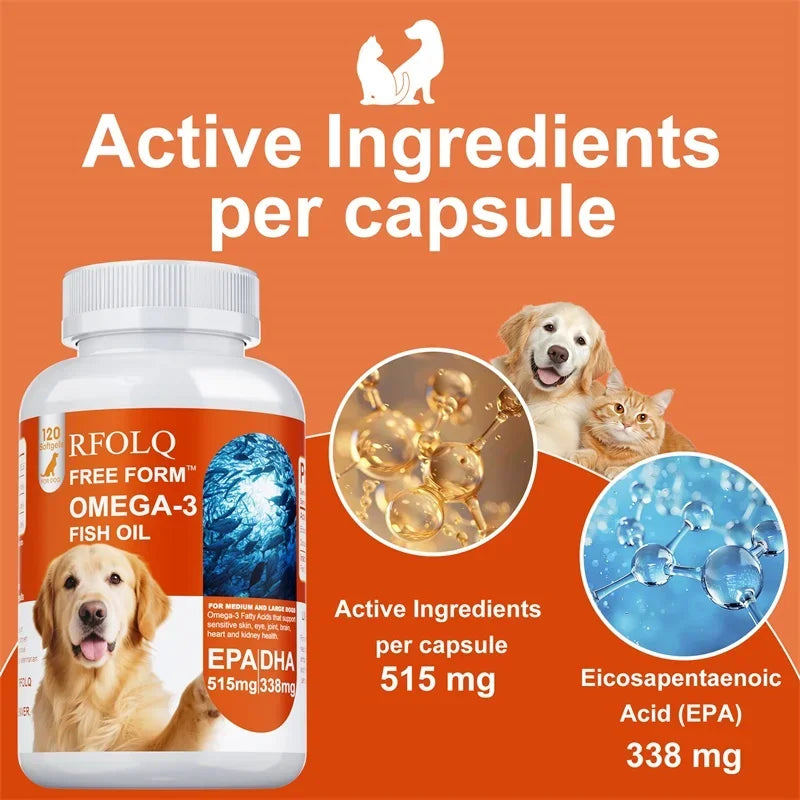 120 Softgels Deep-sea Fish Oil for Dogs Rich OMEGA 3 & 6 Salmon Oil Beauty Hair Protects Joint Health