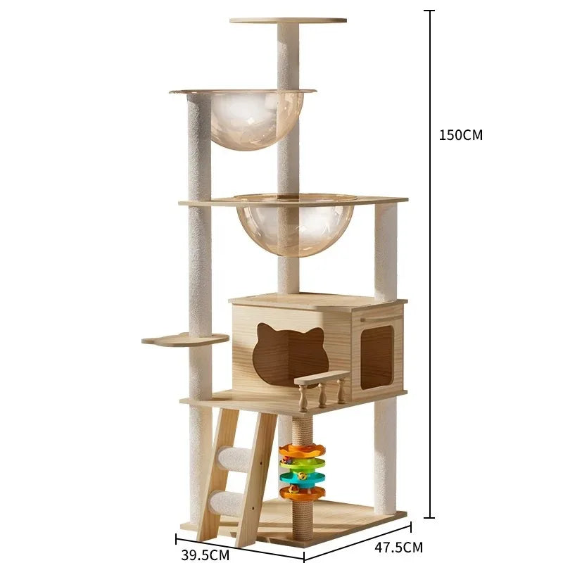 Multi-Level Cat Tree Condo – Modern Indoor Cat Furniture with Plush Bed Double Space Capsule Scratch Posts & Cozy Hideouts