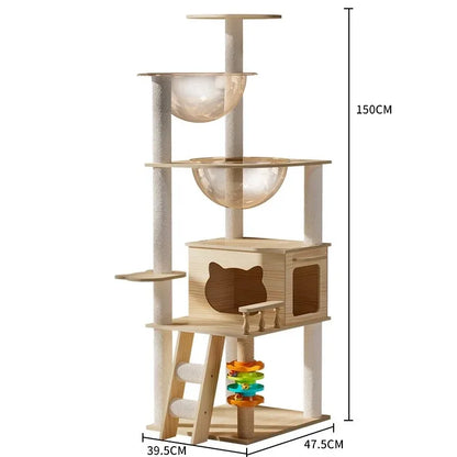 Multi-Level Cat Tree Condo – Modern Indoor Cat Furniture with Plush Bed Double Space Capsule Scratch Posts & Cozy Hideouts