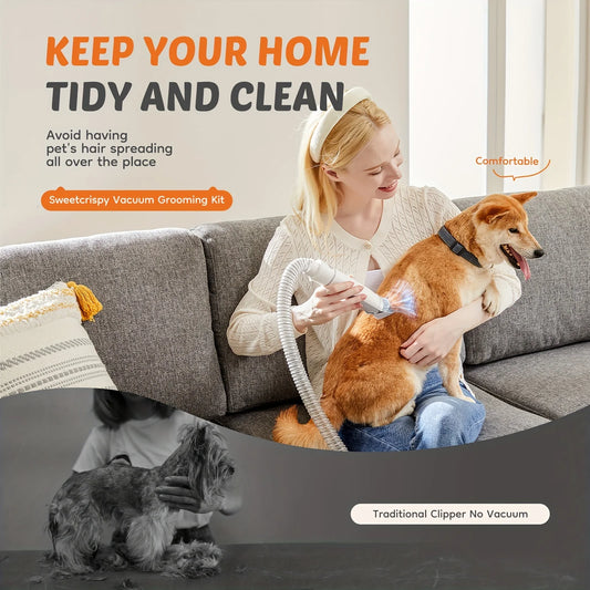 5-in-1 Dog Grooming Vacuum Kit Strong Pet Hair Removal Professional Clippers 6 Guide Combs Pet Grooming Tools for Dogs Cats - Bdba PK