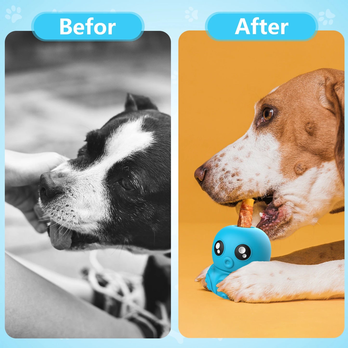 Octopus Chew Toy for Dogs Safe Durable Silicone Interactive Treat Holder Slow Feeder Squeaky Fun Dispenser IN/OUT Blue