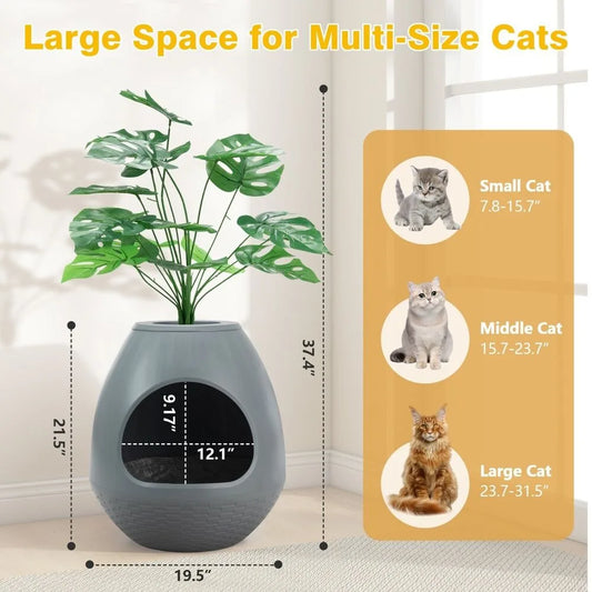 Egg-Shaped Semi-Enclosed Cat Litter Box with Odour Removal System – Large Plastic Cat Toilet (Grey) - Bdba PK