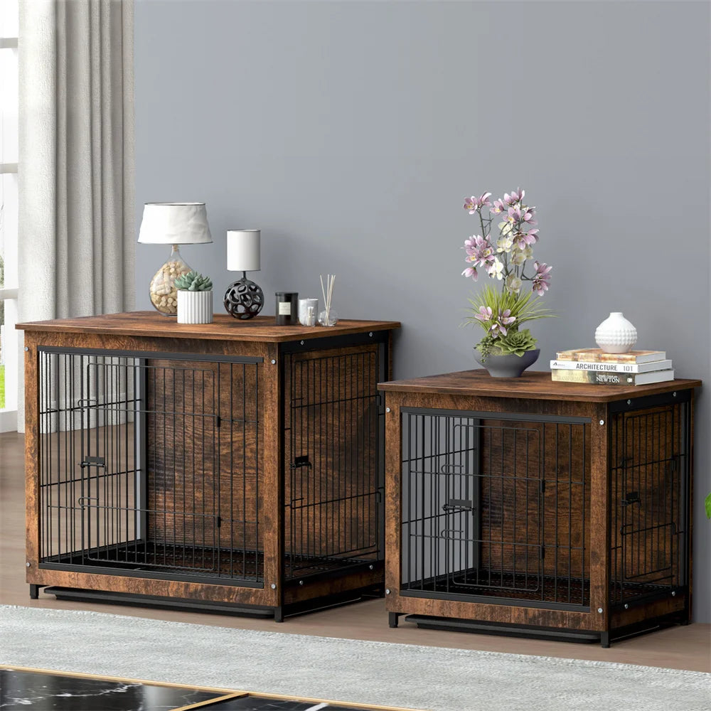 Wooden Dog Crate Furniture – Elevated Indoor Dog Kennel with End Table Top