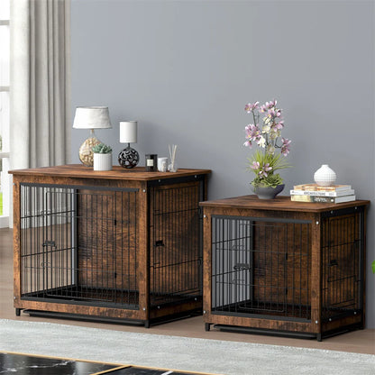 Wooden Dog Crate Furniture – Elevated Indoor Dog Kennel with End Table Top