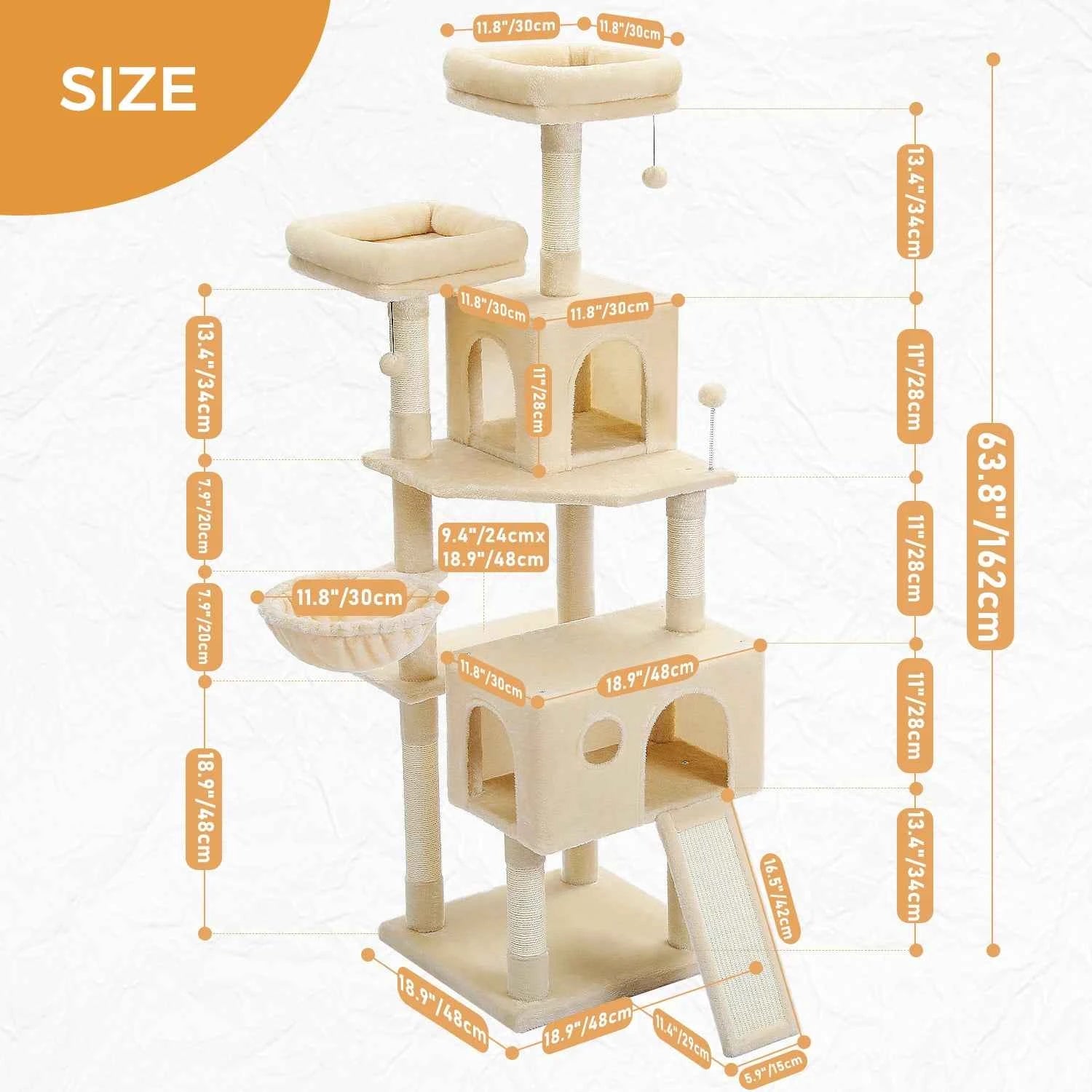 Large Cat Tree for Indoor Cats, Multi-Level Cat Tower with Scratching Posts, Padded Perches, Plush Cat Condo, Cat Accessories