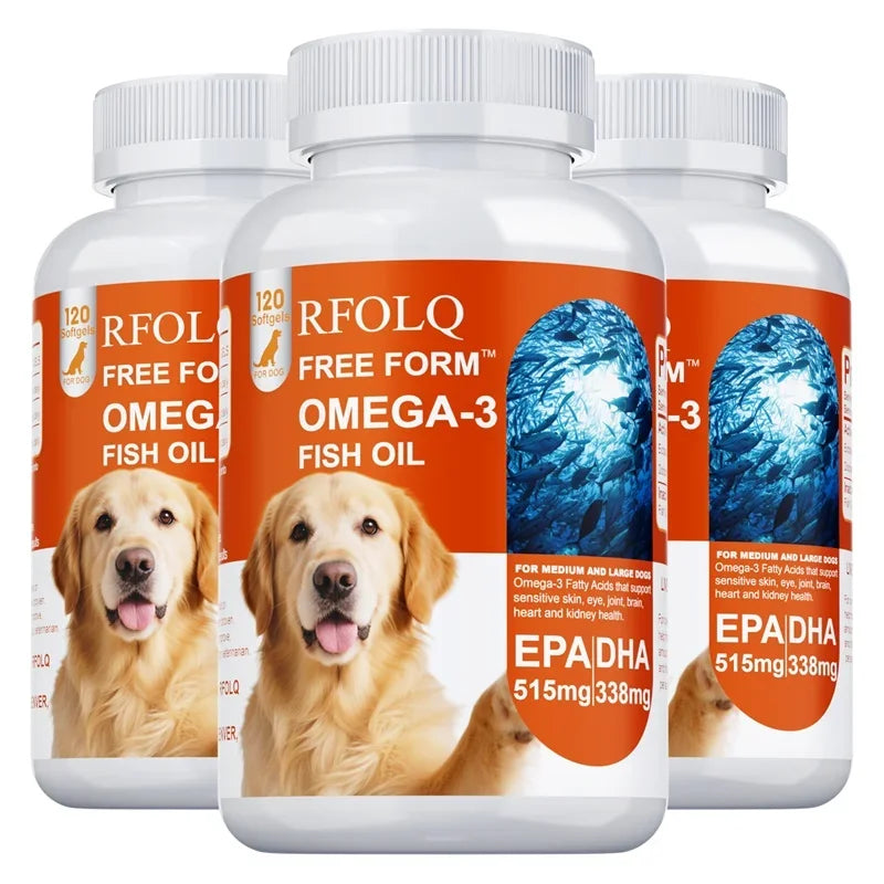 120 Softgels Deep-sea Fish Oil for Dogs Rich OMEGA 3 & 6 Salmon Oil Beauty Hair Protects Joint Health