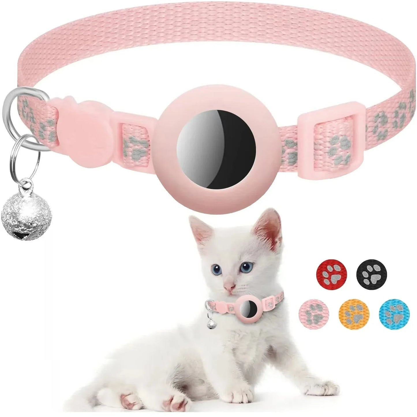 Airtag Cat Collar, Breakaway Cat Airtag Collar with QR Tag & Reflective Lightweight Kitten Collar for Apple Air tag GPS Tracker