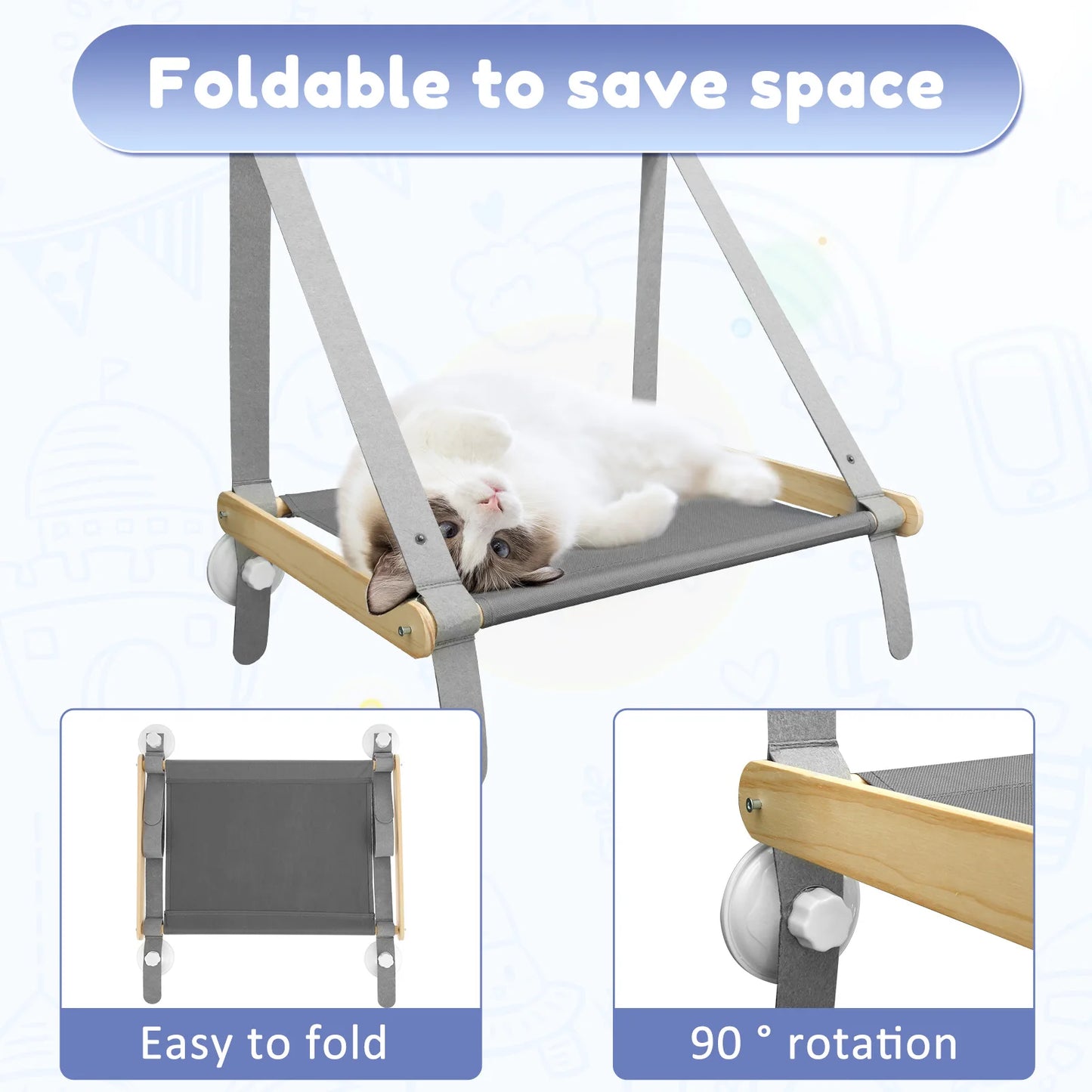 Cat Window Hammock – Foldable Hanging Bed with Suction Cups for Cats