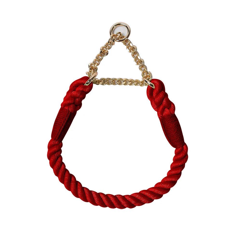 Dog Collar P Chain Comfortable Cotton Dog Collars Adjustable Braided Cotton Multi-Color Rope Collar with Durable Metal Dog Chain