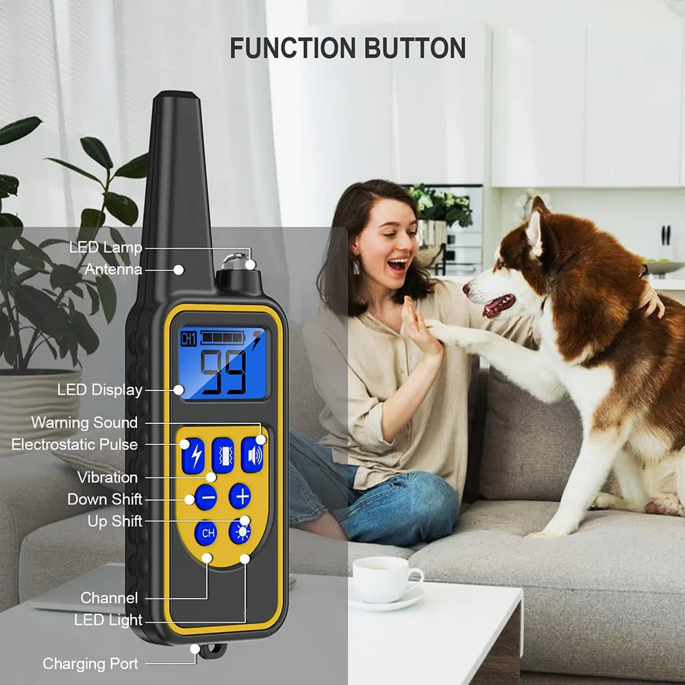 800m Anti-Barking Dog Training Collar – Rechargeable Shock & Vibration with Reflective Leather Strap