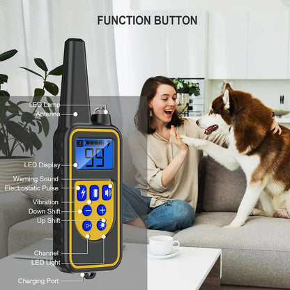800m Anti-Barking Dog Training Collar – Rechargeable Shock & Vibration with Reflective Leather Strap