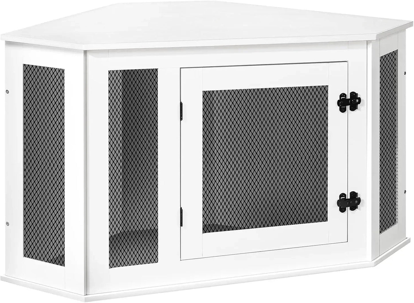 Corner Dog Crate Furniture, Wooden Dogs Kennel End Table, Decorative Pet Crate Indoor Use, Furniture Style Dogs House