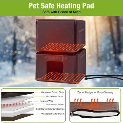 Heated Outdoor Cat House with Insulated Liner 2-Story Feral Cat Shelter with Heater Weatherproof Wooden Kitty Shelter with Wind