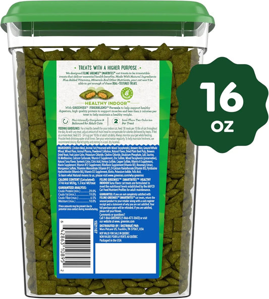 Feline Smartbites Indoor Cat Treats – Tuna Flavour 16oz Tub for Adult Cats - Bdba PK