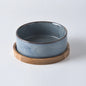 Dog Bowl Ceramic Matte Pet Bowl Cervical Spine Protector Anti Knock Over Wooden Tray Pet Feeding Supplies Cat Accessories