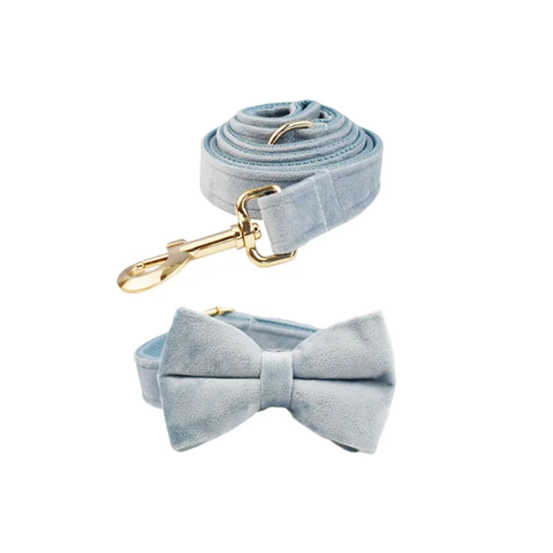The Nordic Blue Velvet Dog Collar And Leash Set For Dogs Custom Engraved Nameplate Pet Supplies Dog Leash Flannelette18