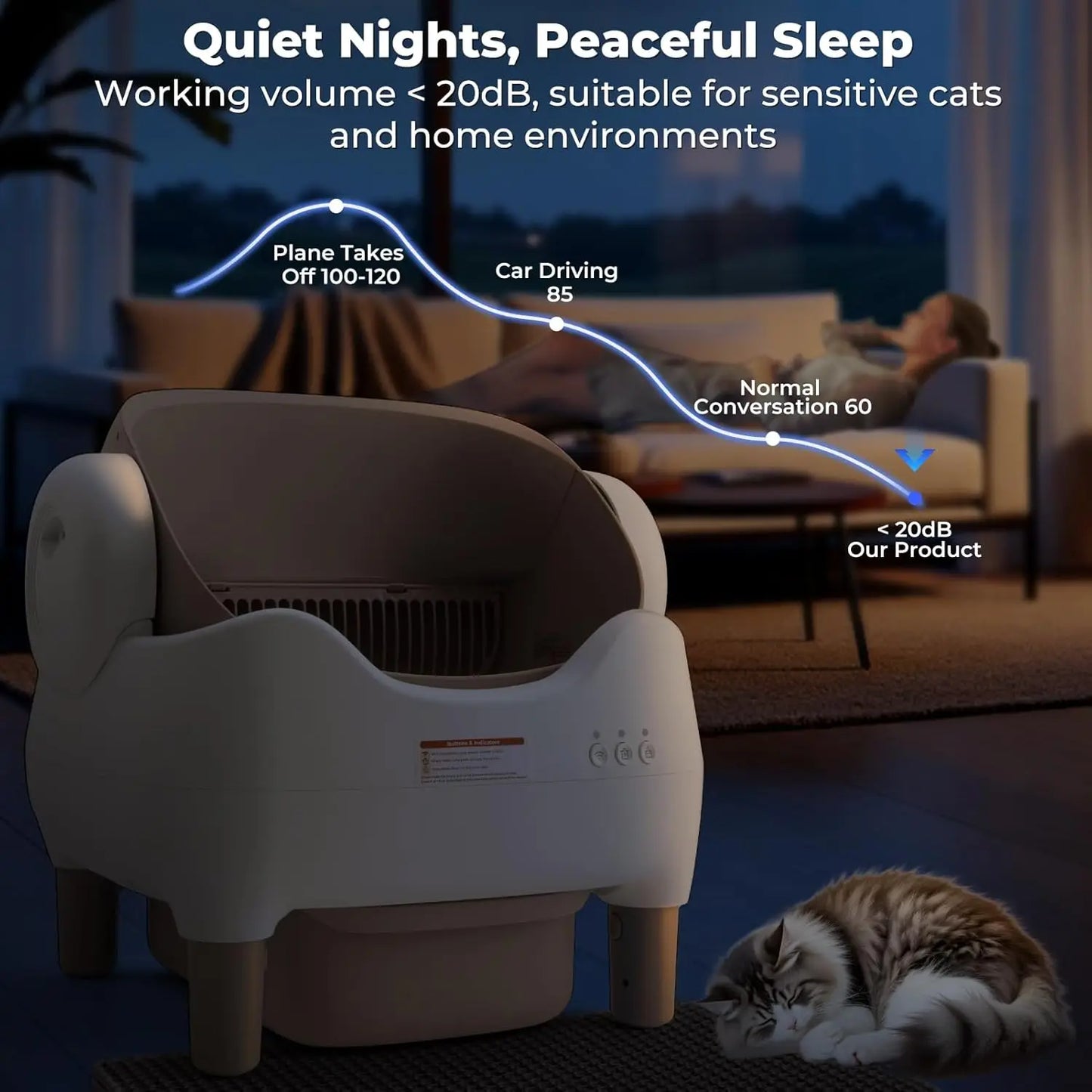 VOFORD Automatic Cat Litter Box Extra Large Self Cleaning Litter Box with APP Control with Free Trimmer for Multi-Cat Compatible