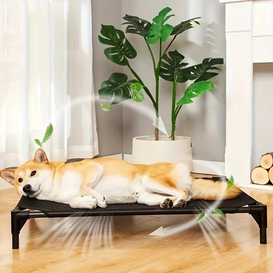 Cooling Elevated Dog Bed - Raised Dog Cot Fits, Pet Cot with Durable Supportive Mesh, Indoor & Outdoor, Black, Small Pet Bed
