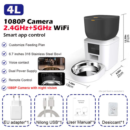 Furpipi 8L Smart Automatic Cat Feeders with 1080P HD Camera 5G WiFi Pet Feeder Tuya APP Control Smart Dog Cat Kibble Dispenser