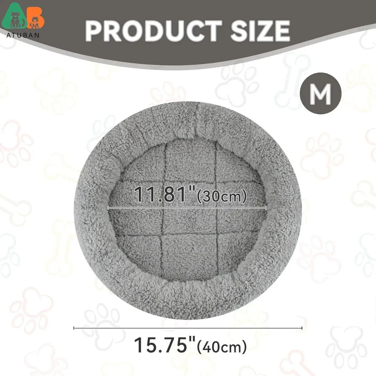 ATUBAN Cat Bed for Indoor Cats, Round Cat Bed for Curl Sleep Basic Pet Mat Wahable Bed for Small Puppy Cats Rabbit, Medium