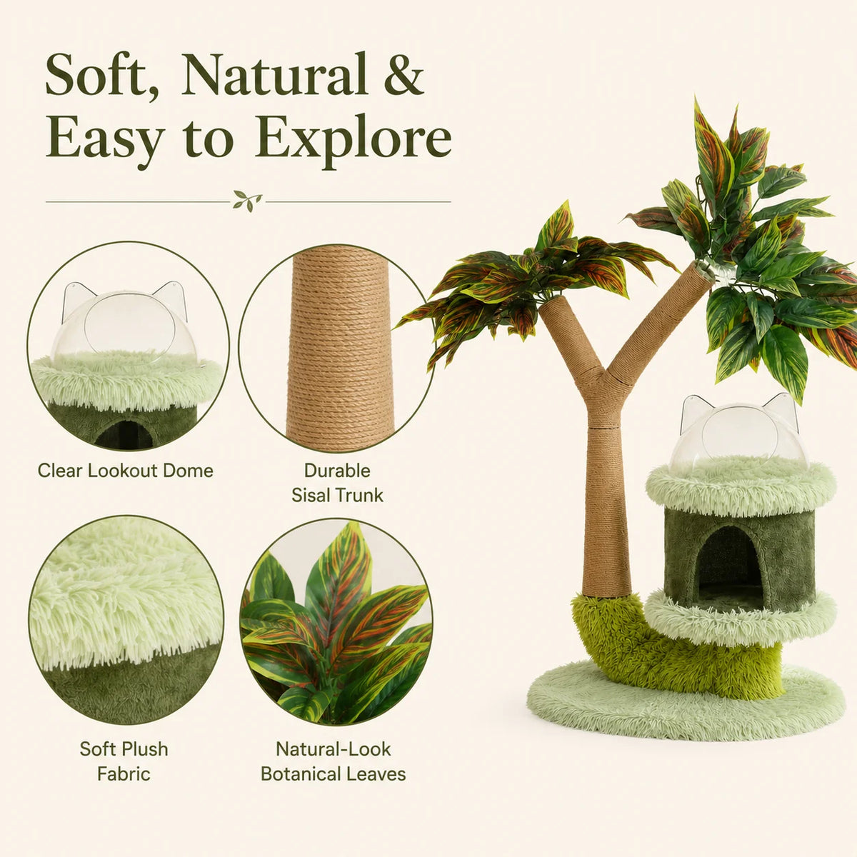 Mango Tree Cat Tree for Small Cats - Cozy Perch Fun Platform Scratching Post - Cat Furniture with Natural Sisal Rope