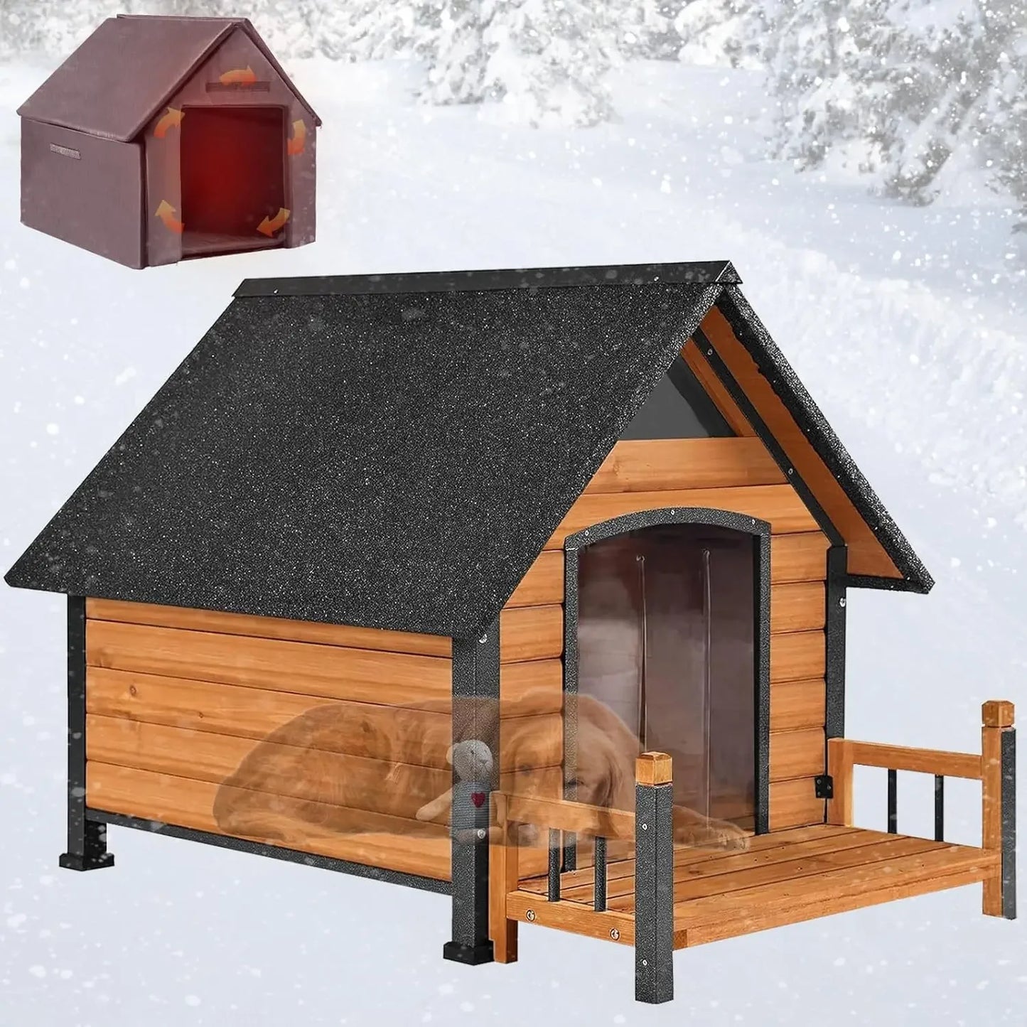 Weatherproof Outdoor Dog House for Large Breeds – Wood & Anti-Chew Iron Frame