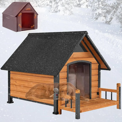 Weatherproof Outdoor Dog House for Large Breeds – Wood & Anti-Chew Iron Frame
