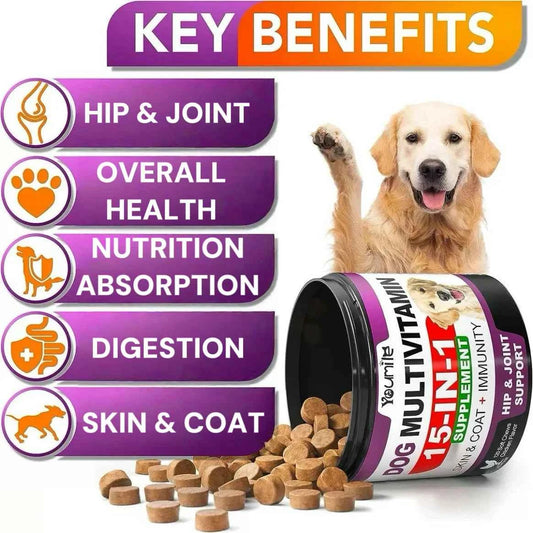 【15in1】Multivitamin for dogs  - Improve hair loss, digestion and immune support - Dog paw yeast treatment