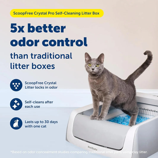 Self-Cleaning Automatic Cat Litter Box with Motion Sensors and Health Counter, Includes Disposable Crystal Tray