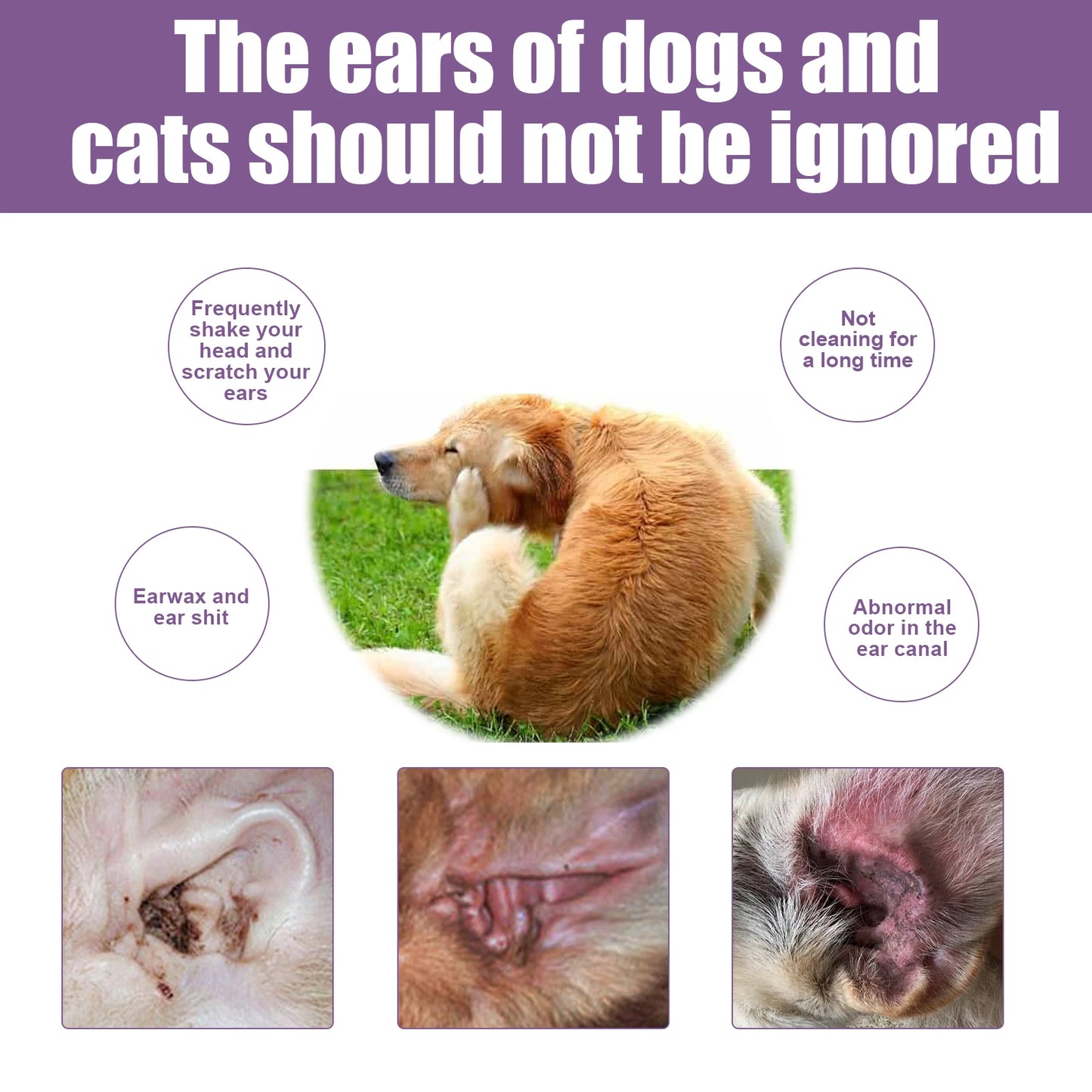 YEGBONG 100ml Hypoallergenic Pet Ear Cleaning Solution Gentle Non Irritating Vet Recommended Cleansing for Dog Cat Sensitive Ear