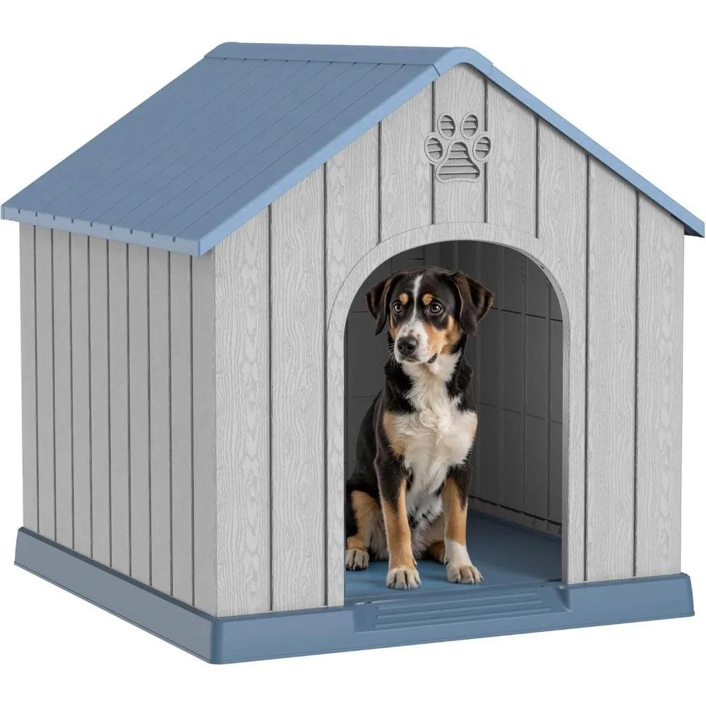 38" Large Outdoor Dog House – Water-Resistant Resin Kennel for Small to Large Dogs