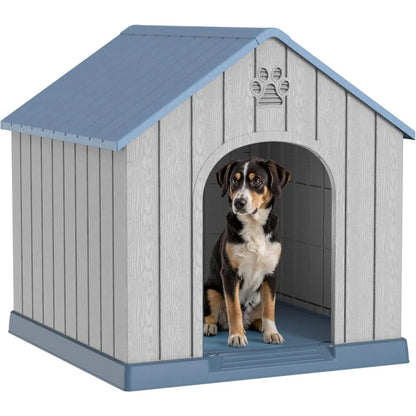 38" Large Outdoor Dog House – Water-Resistant Resin Kennel for Small to Large Dogs