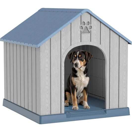 38" Large Outdoor Dog House – Water-Resistant Resin Kennel for Small to Large Dogs