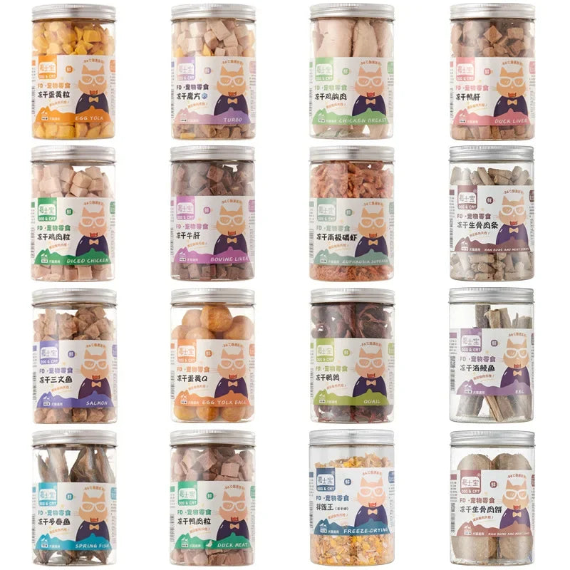 Pet Freeze Dried Chicken Breast Salmon Eel Duck Meat Beef Liver Yolk Granules Rich Nutrition Dog Fat Long Meat Food Cat Snacks