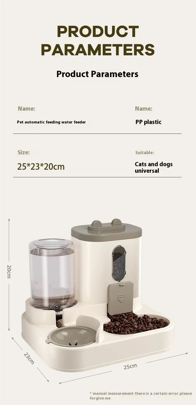Dog & Cat Automatic Feeder & Waterer Set: Gravity Design, Leak-Proof, Spill-Proof, Anti-Slip, Easy to Clean, Built-In Food Bowl