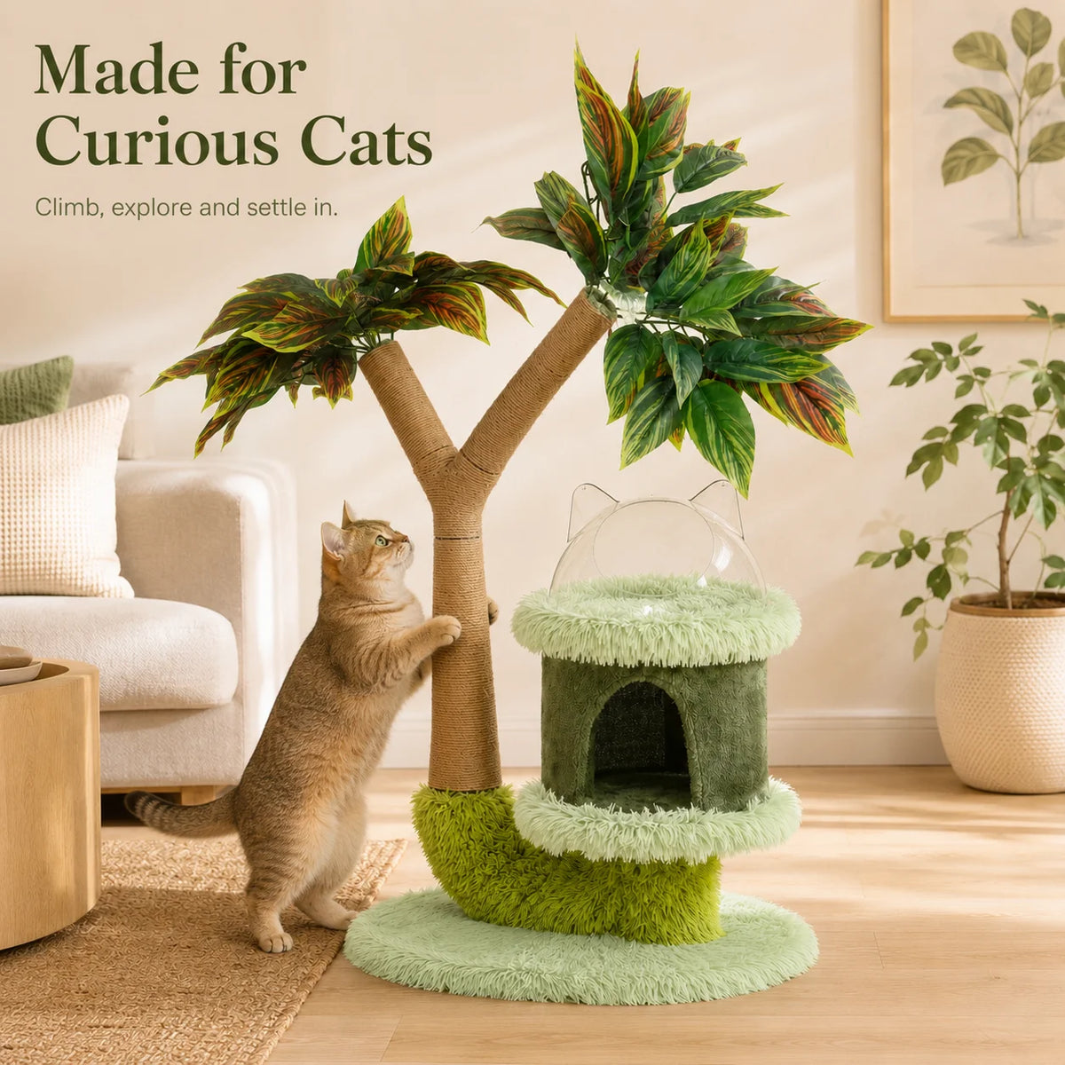 Mango Tree Cat Tree for Small Cats - Cozy Perch Fun Platform Scratching Post - Cat Furniture with Natural Sisal Rope