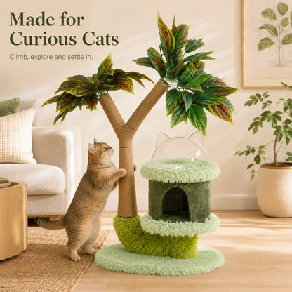 Mango Tree Cat Tree for Small Cats - Cozy Perch Fun Platform Scratching Post - Cat Furniture with Natural Sisal Rope