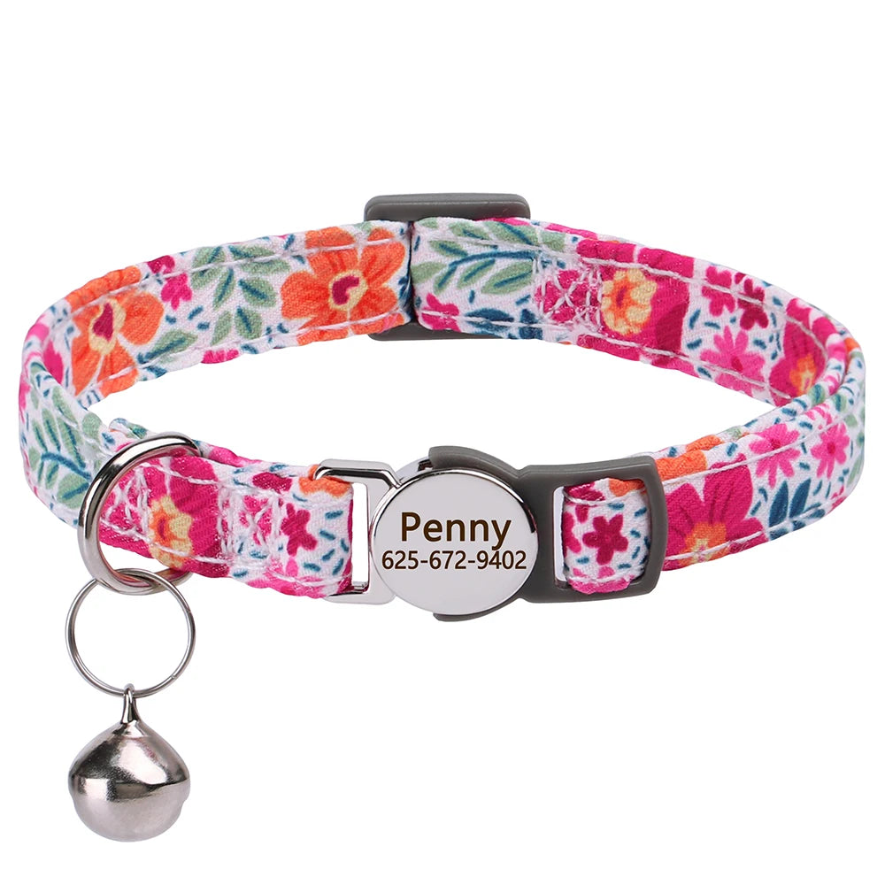 Cat Collar Free Personalized Kitten Collars Engraved Pet Puppy Name Necklace Collars Anti-lost for Cats Small Dogs Adjustable