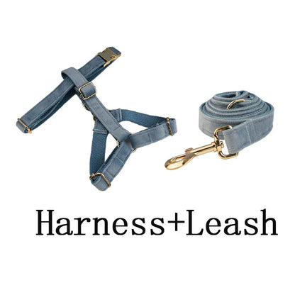 The Nordic Blue Velvet Dog Collar And Leash Set For Dogs Custom Engraved Nameplate Pet Supplies Dog Leash Flannelette18