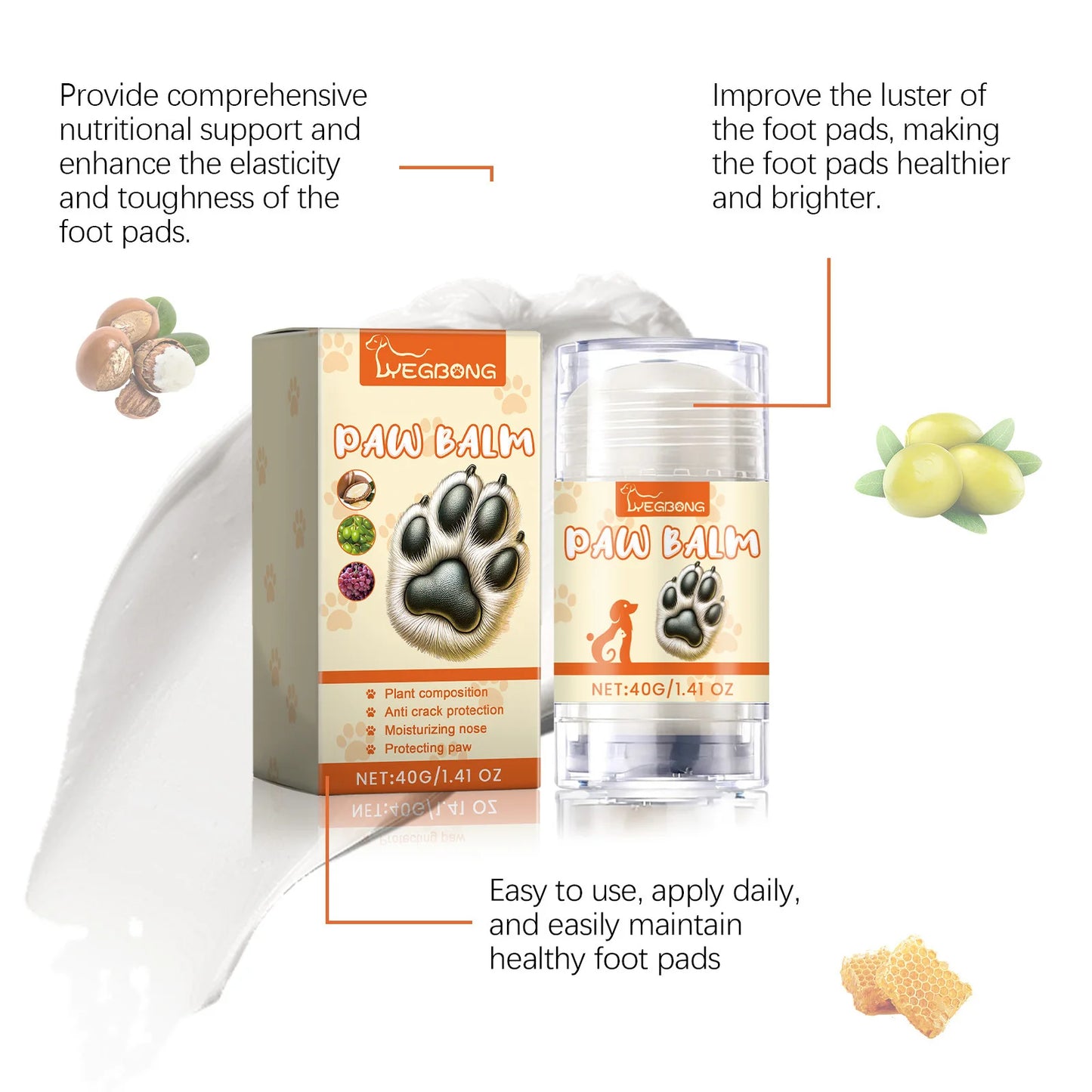 Pet Paw Balm Noses Paws Moisturizer Repair Dry Cracked Cat Foot Care Protector Lick Safe Repair Dry Cracked Dog Care Supplies