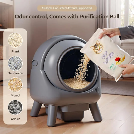 Premium Self-Cleaning Multi-Cat Litter Box – APP Control, Odour-Free Waste Disposal & Dual Safety Sensors (Grey) - Bdba PK