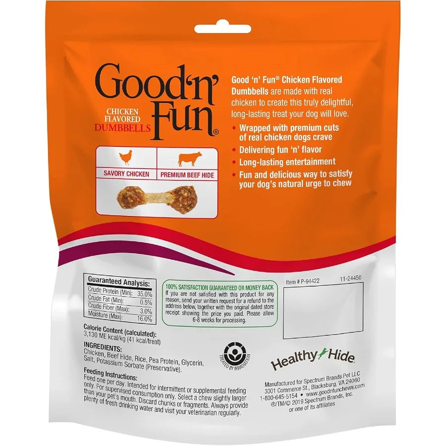 Good'N'Fun Chicken Rawhide Dumbbell Dog Chews – Training Treats for Small Dogs